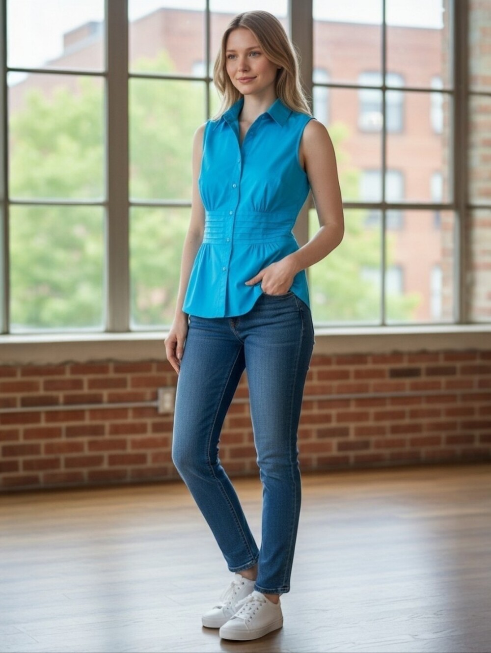 NWT New York & Co Turquoise sleeveless shirt XS
